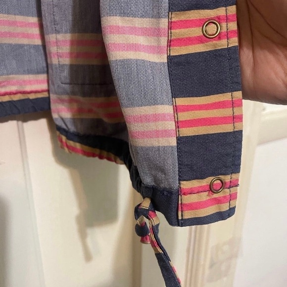 Isaac Mizrahi women’s Blue Stripe Hoodie Jacket‎ Size 1X Lightweight Jacket - Picture 7 of 12